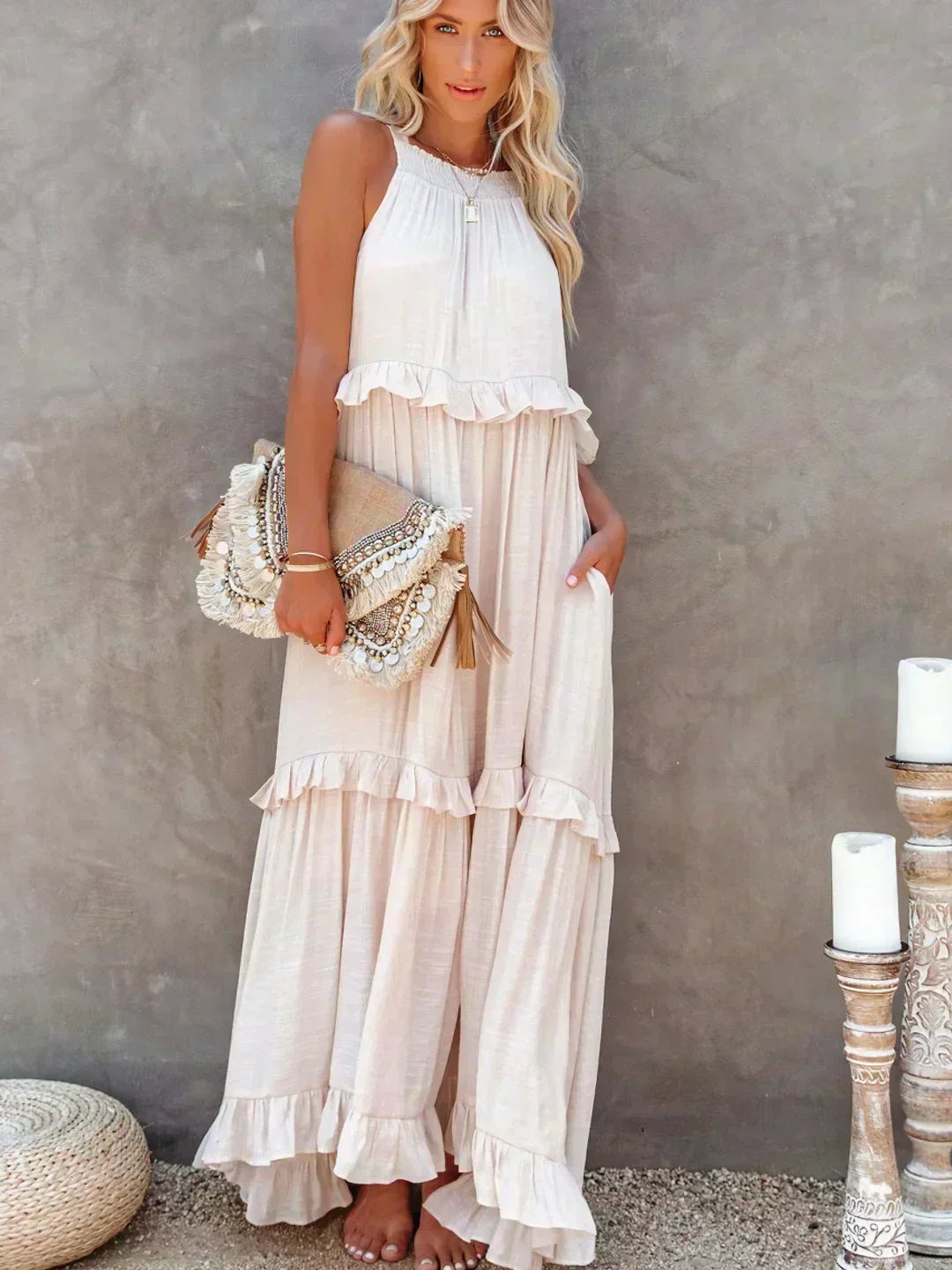 LANDRY | Robe sans manches avec volants chic