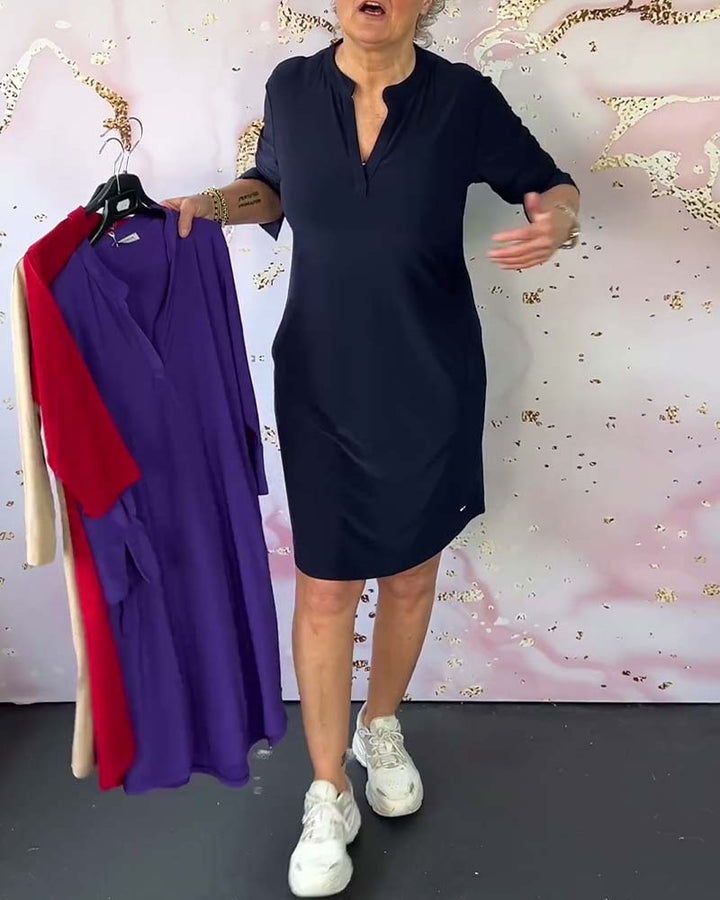 Velin™ | Robe Unie à Col en V pour une Élégance Intemporelle