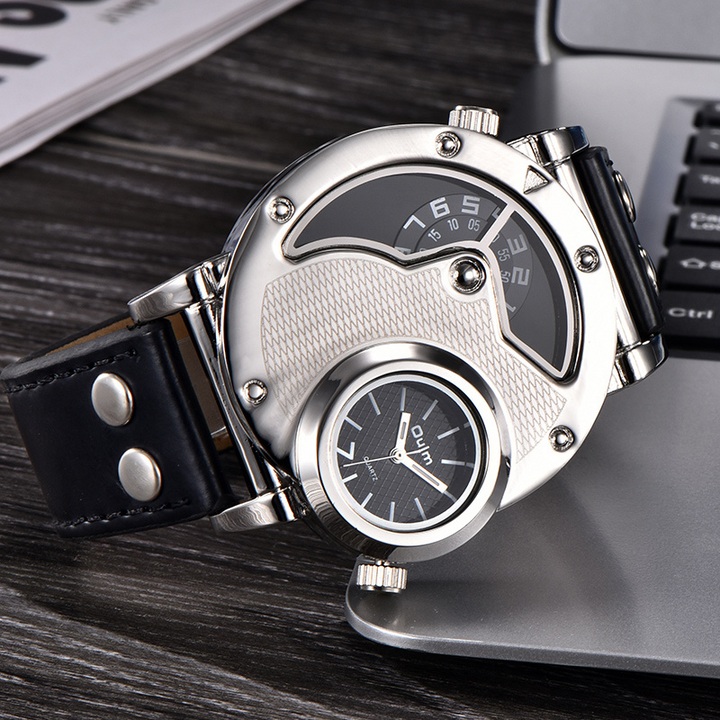 Montre à bracelet en cuir multi-fuseaux horaires™ - Olsen & Olsen