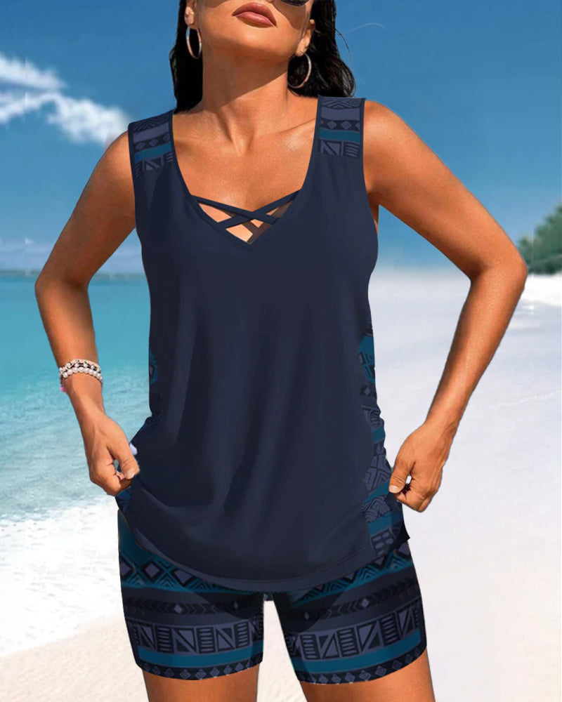 Alice™ | Tankini avec Design Géométrique et Décolleté en V