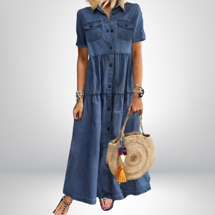 Sofia® | Robe en Denim Douce avec Boutons