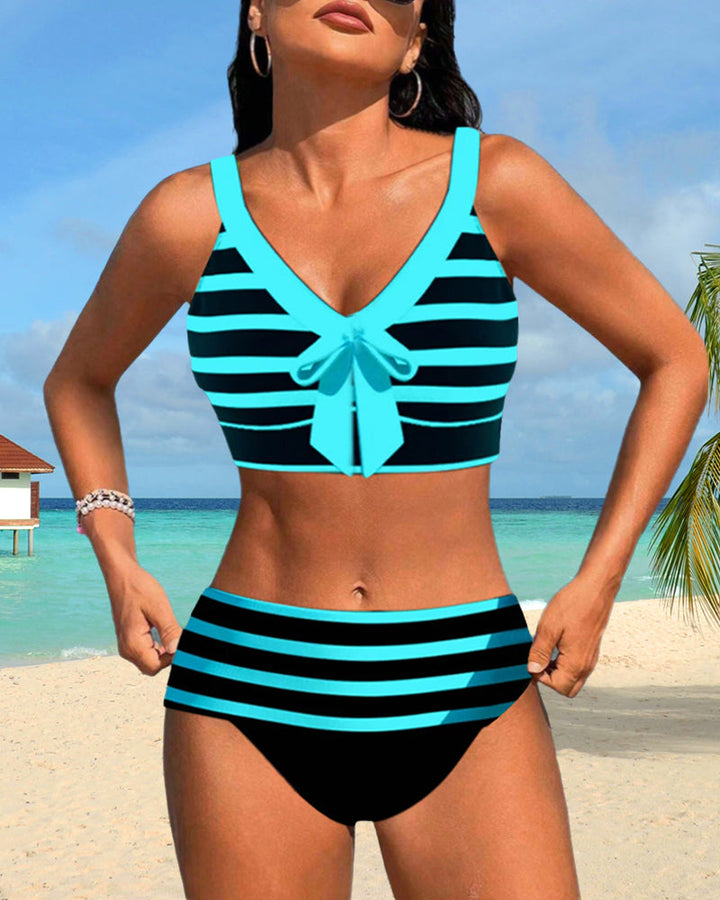 Elena™ | Maillot de Bain à Rayures Taille Haute