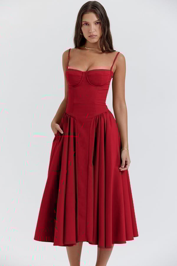 Riley™ | Robe midi sans manches avec corset