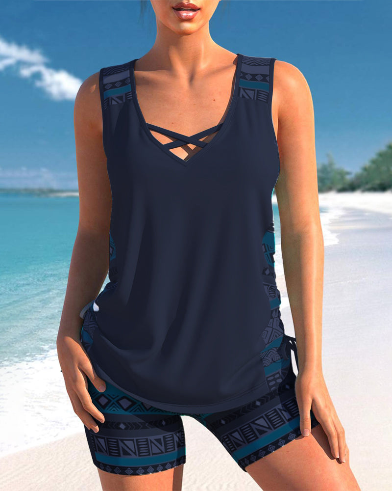 Alice™ | Tankini avec Design Géométrique et Décolleté en V