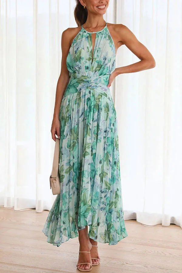 Marlee™ | Robe Midi Plissée avec Décolleté Floral Élégant