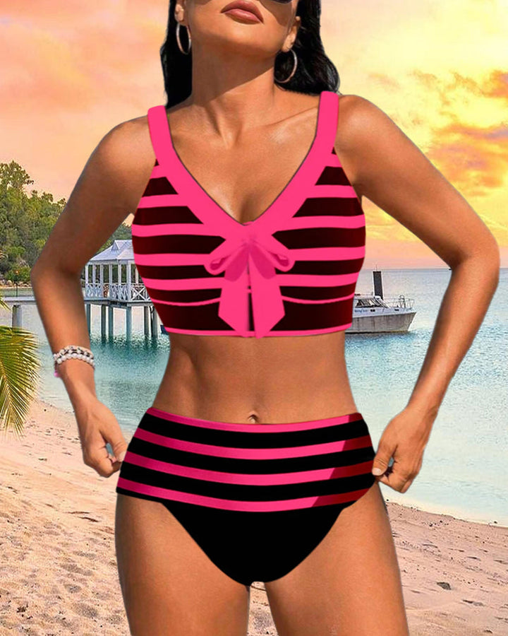 Elena™ | Maillot de Bain à Rayures Taille Haute