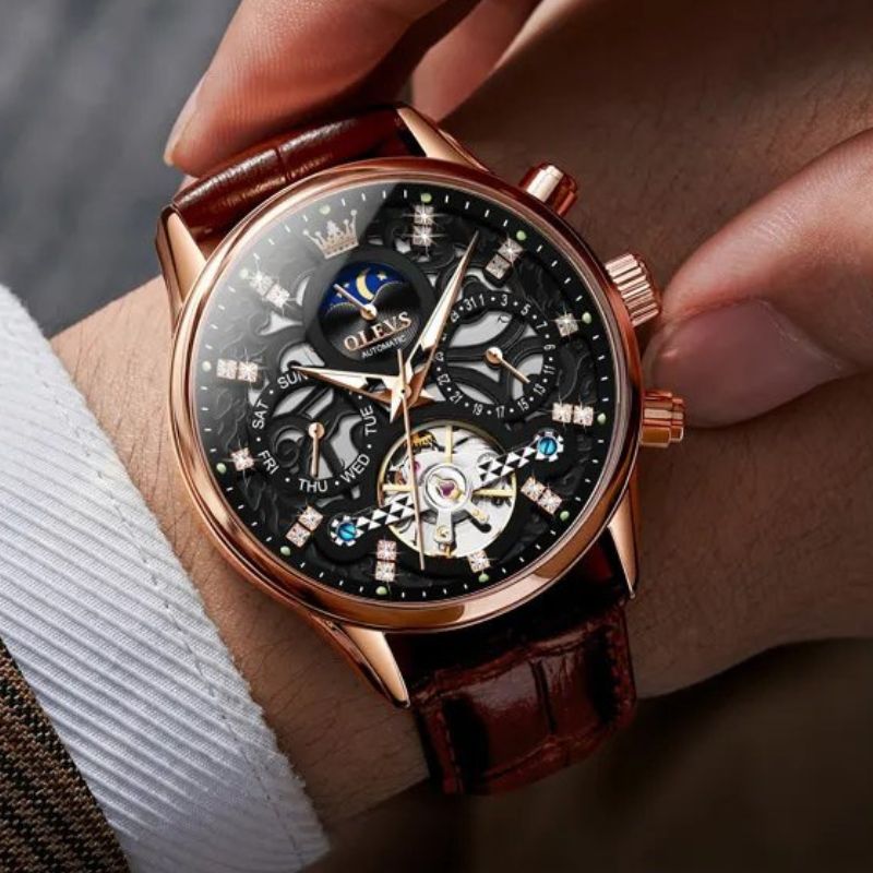 Montre Automatique Mécanique avec Bracelet en Cuir™ - Olsen & Olsen