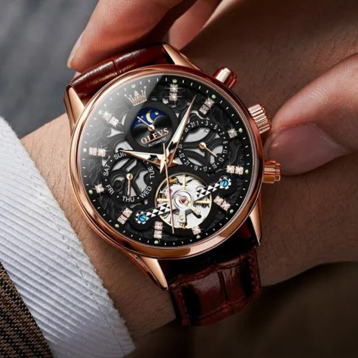Montre Automatique Mécanique avec Bracelet en Cuir™ - Olsen & Olsen