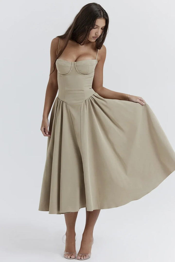 Riley™ | Robe midi sans manches avec corset