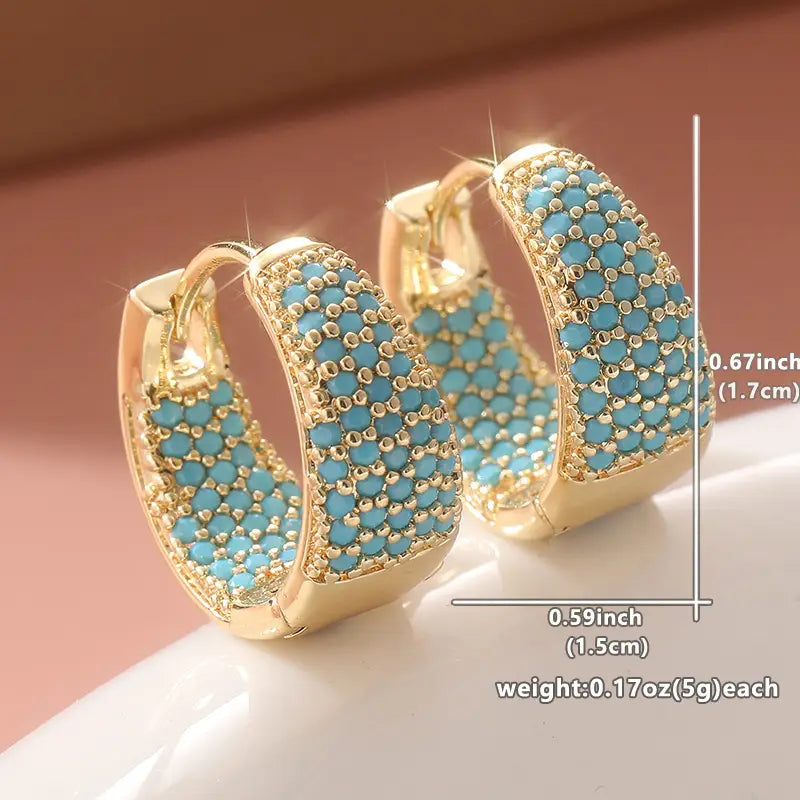 Boucles d'oreilles créoles en turquoise et ton doré