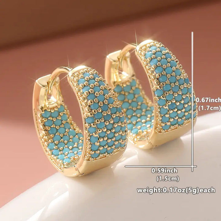 Boucles d'oreilles créoles en turquoise et ton doré