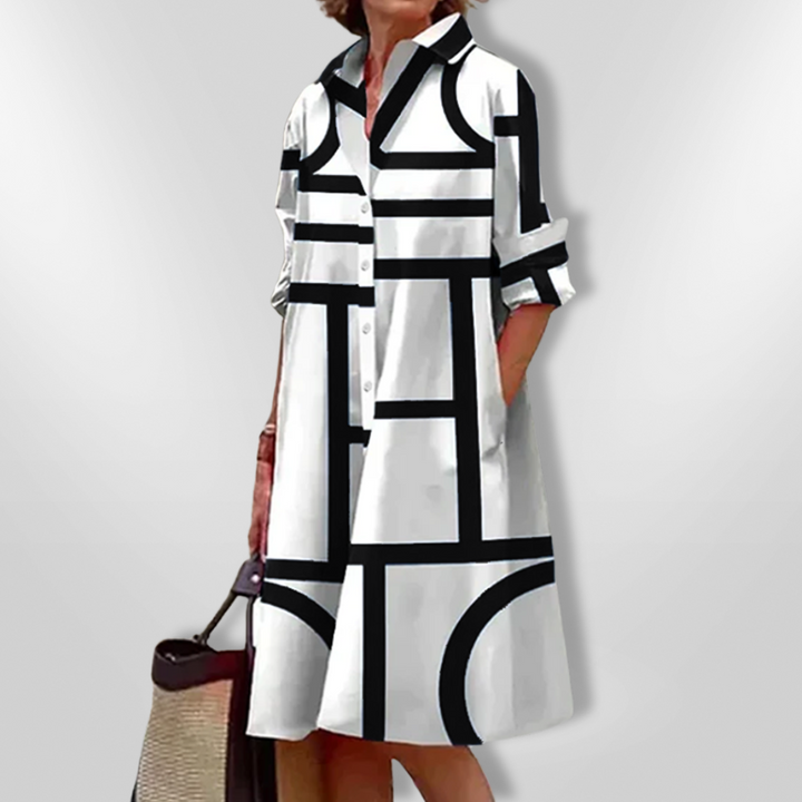 Talora™ | Robe Midi Géométrique Élégante et Flatteuse