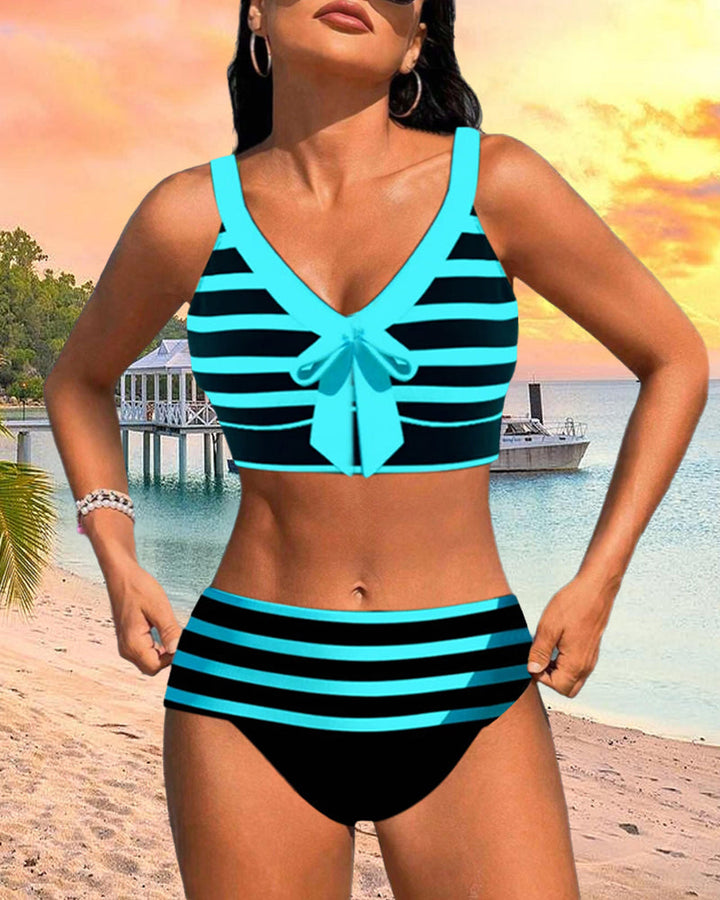 Elena™ | Maillot de Bain à Rayures Taille Haute