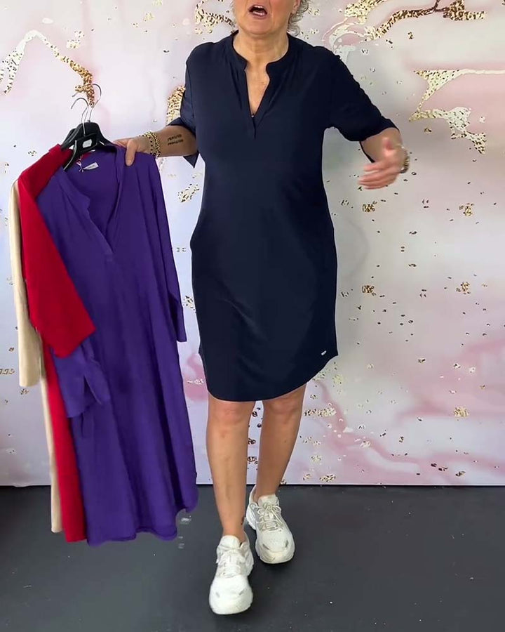 Velin™ | Robe Unie à Col en V pour une Élégance Intemporelle