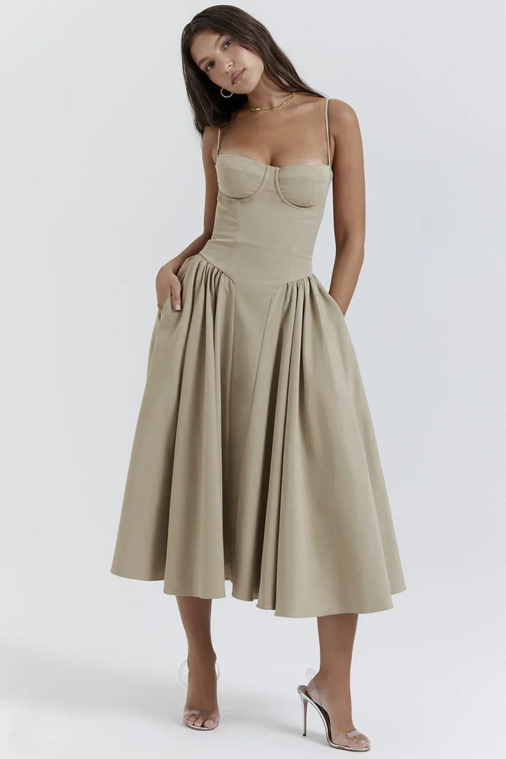 Riley™ | Robe midi sans manches avec corset