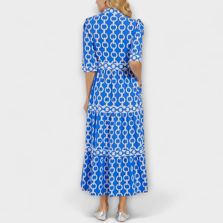 Harriet™ | Robe Midi Élégante avec Motif Chaîne et Jupe Évasée