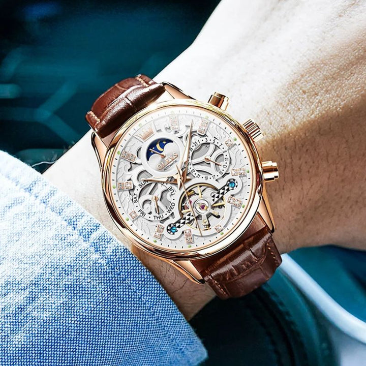 Montre Automatique Mécanique avec Bracelet en Cuir™ - Olsen & Olsen