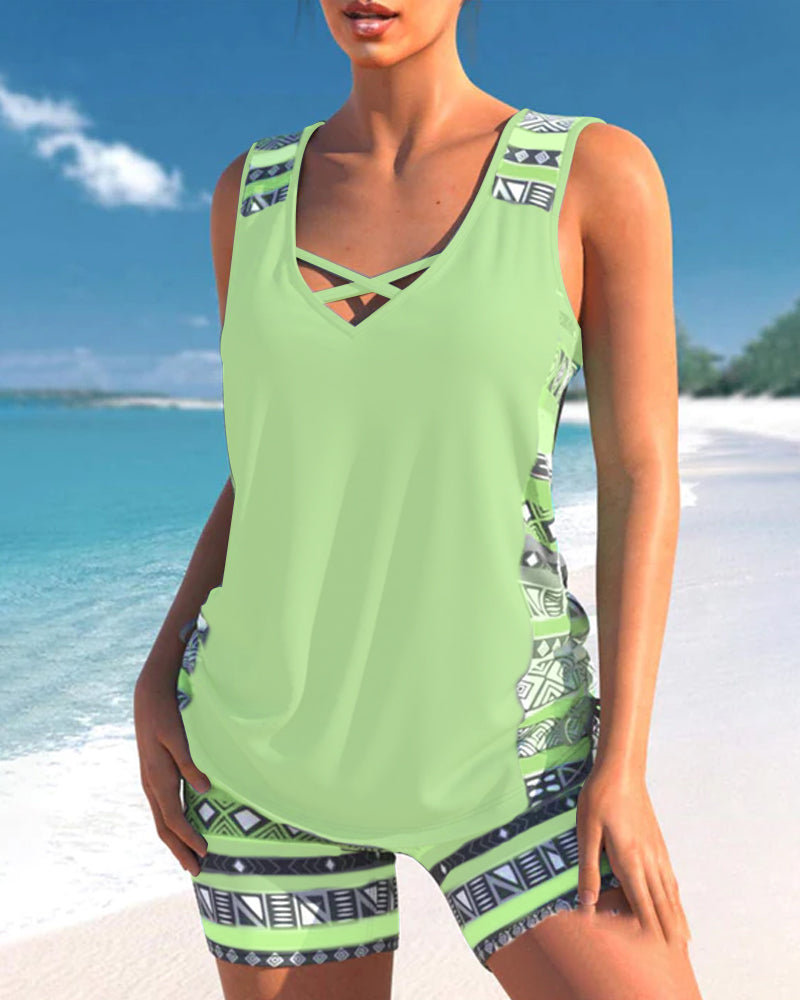 Alice™ | Tankini avec Design Géométrique et Décolleté en V