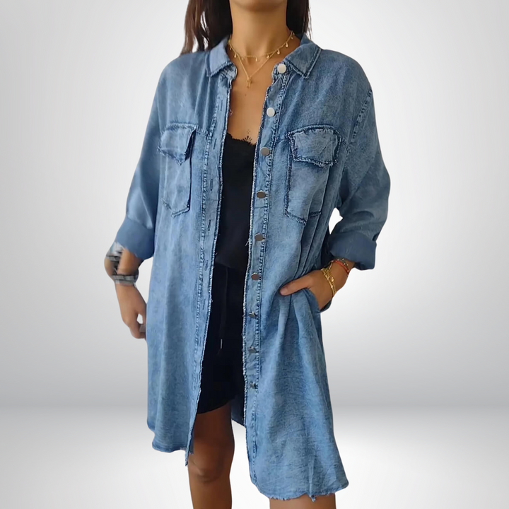 Sofia® | Veste en Denim à Manches Longues Élégante et Polyvalente avec Col
