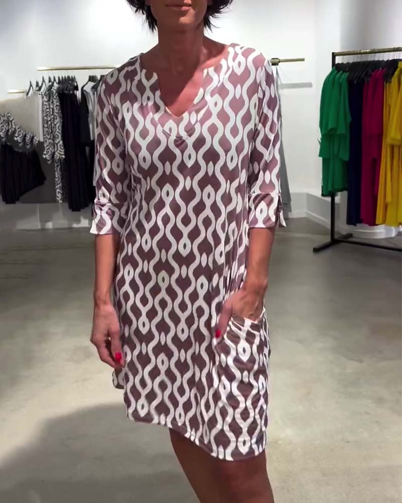 Pierre™ | Robe Midi Élégante avec Motif Géométrique