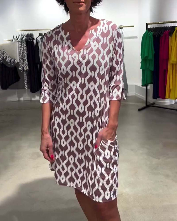 Pierre™ | Robe Midi Élégante avec Motif Géométrique