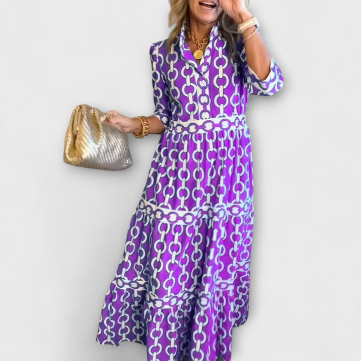 Harriet™ | Robe Midi Élégante avec Motif Chaîne et Jupe Évasée