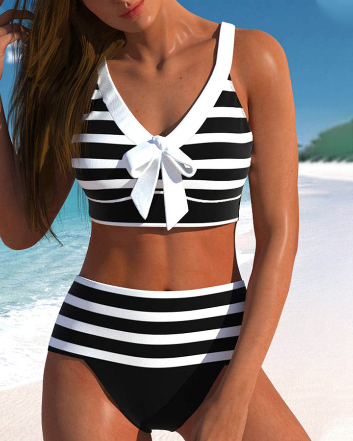 Elena™ | Maillot de Bain à Rayures Taille Haute