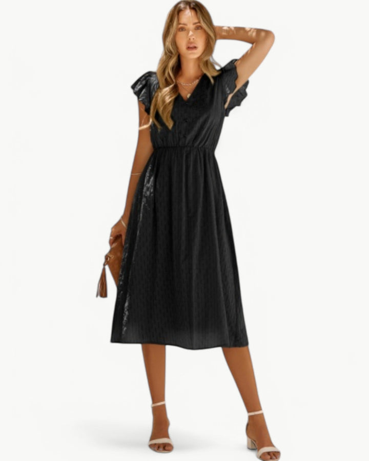 Zella™ | Robe midi élégante à col en V