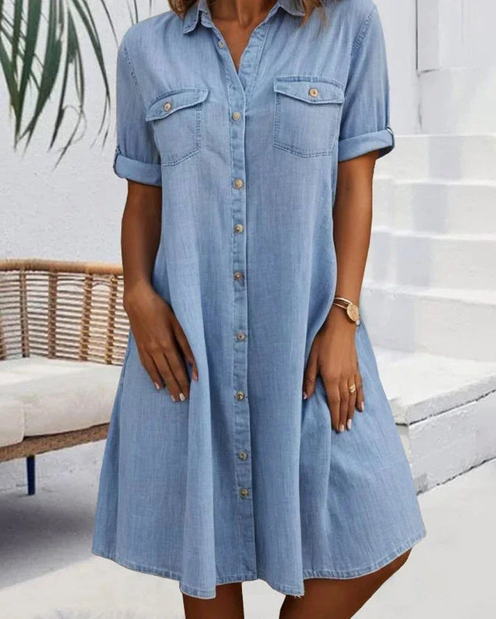 Emerie™ | Élégante Robe en Jean à Manches Courtes