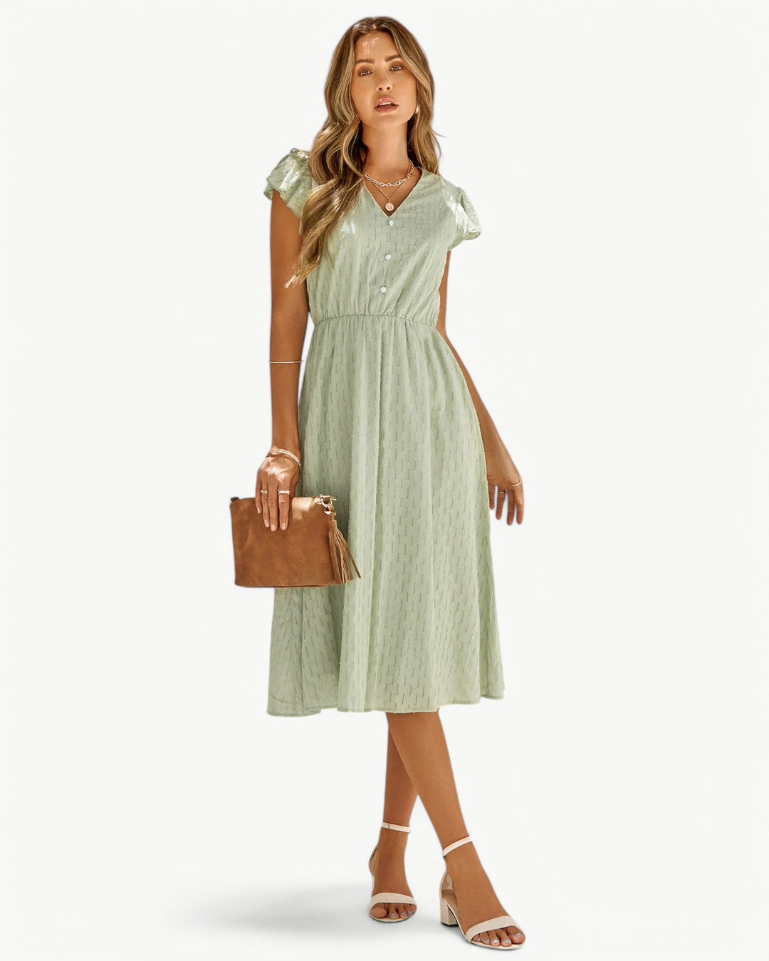 Zella™ | Robe midi élégante à col en V