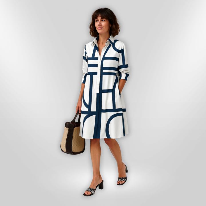 Talora™ | Robe Midi Géométrique Élégante et Flatteuse