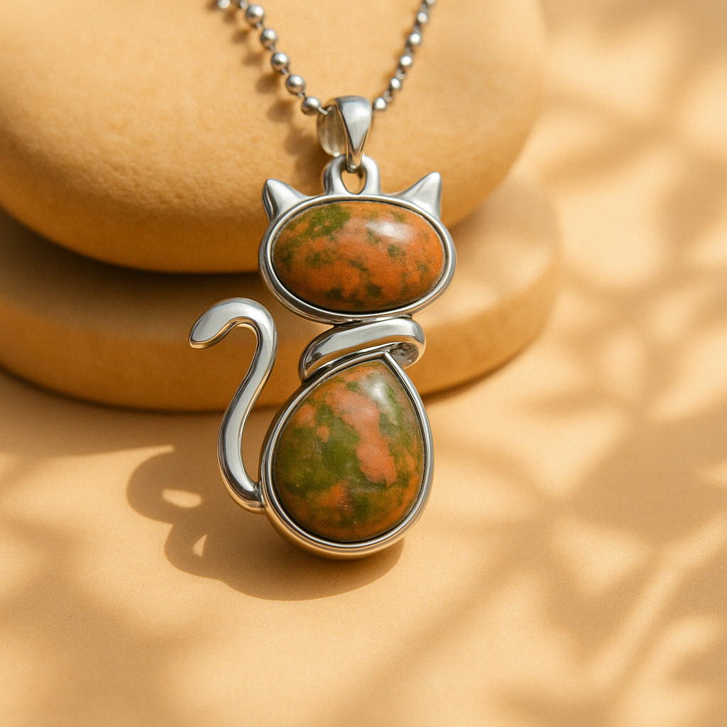 Collier avec chat en pierre véritable