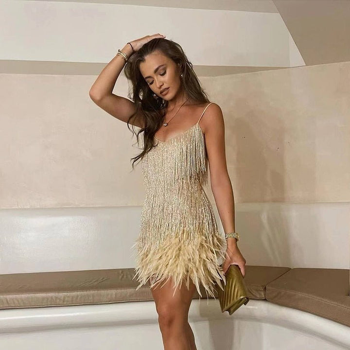 Lyras™ | Mini Robe Élégante avec Plumes