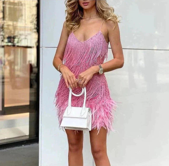 Lyras™ | Mini Robe Élégante avec Plumes