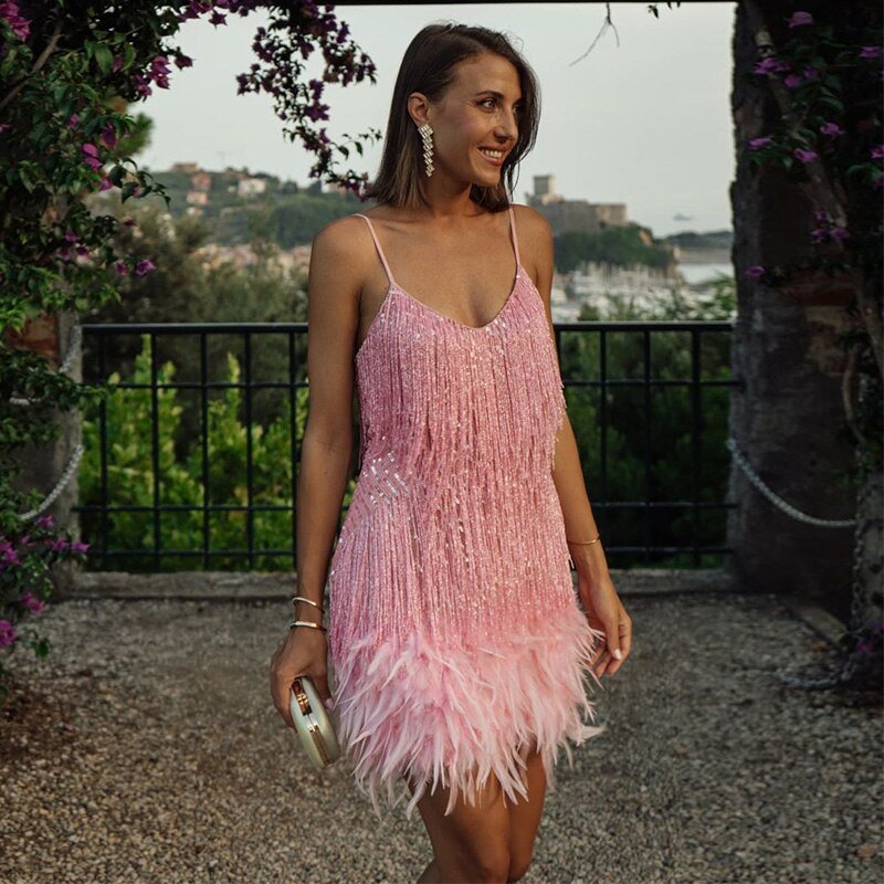 Lyras™ | Mini Robe Élégante avec Plumes