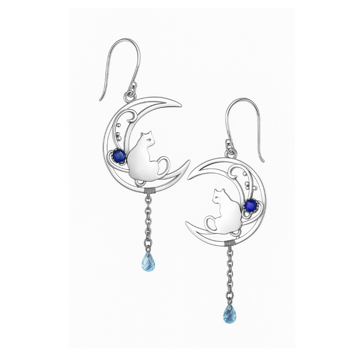 Boucles d'oreilles boho en argent avec de la zircone bleue - Mino