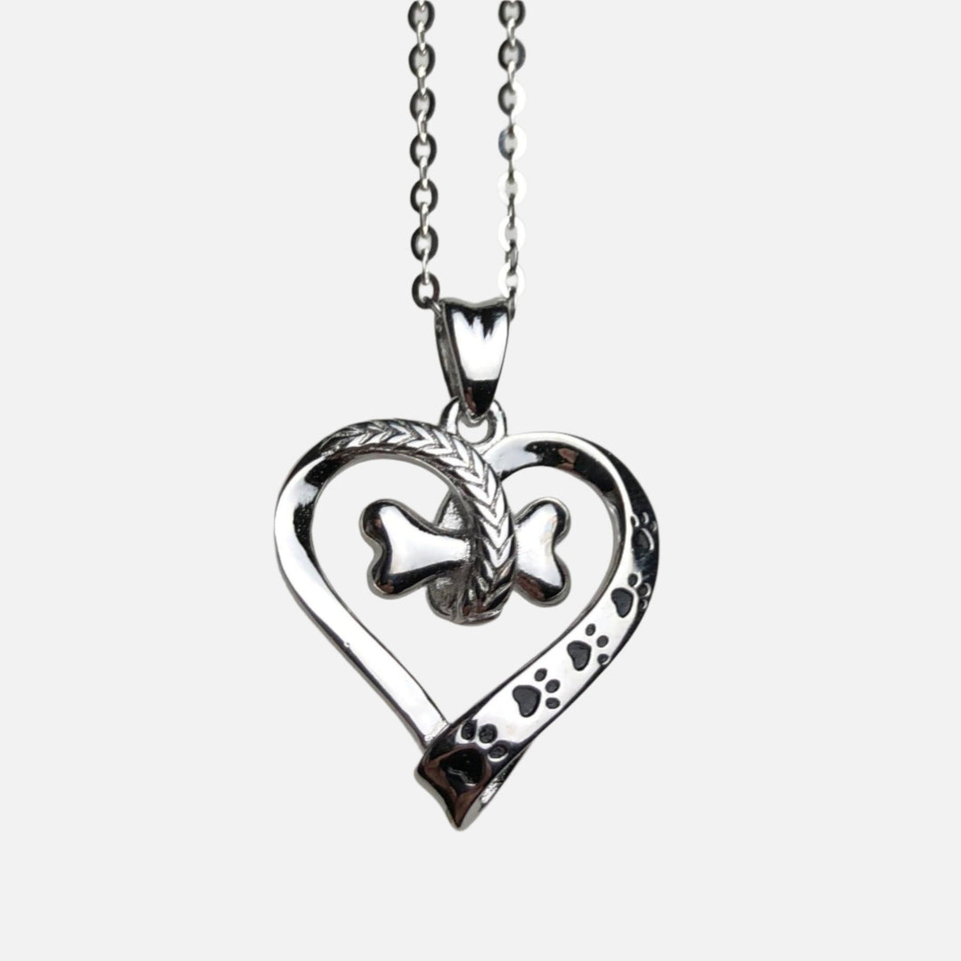 Collier en argent avec patte et cœur - Nala
