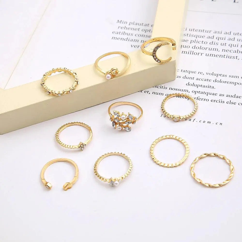 Pack de 10 bagues bohémiennes en argent et plaquées or