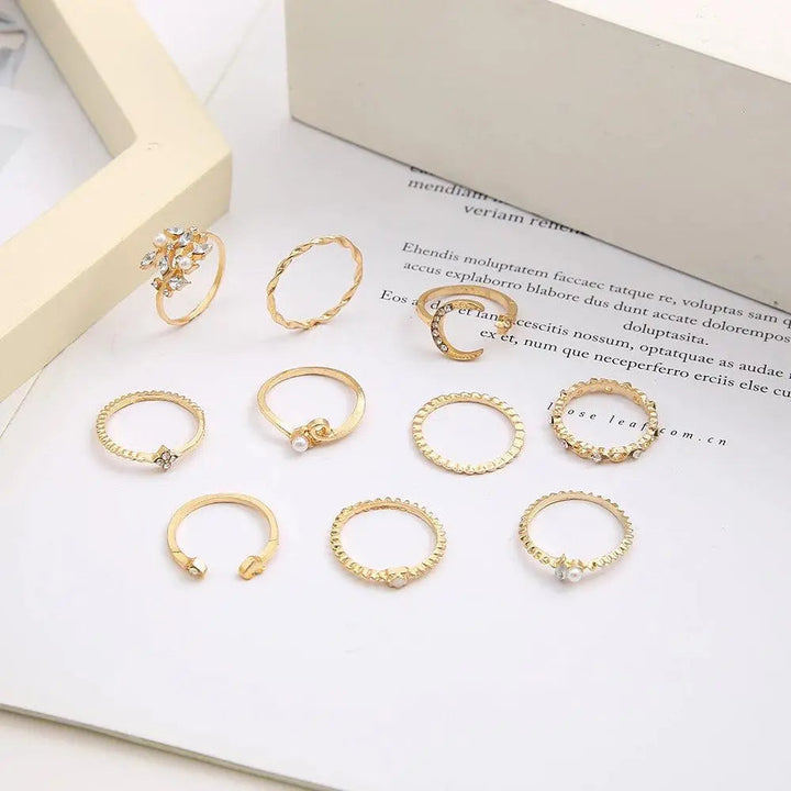 Pack de 10 bagues bohémiennes en argent et plaquées or