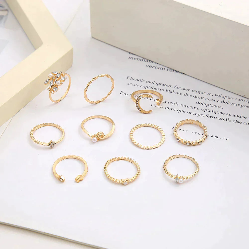 Pack de 10 bagues en argent et en or plaqué bohémien