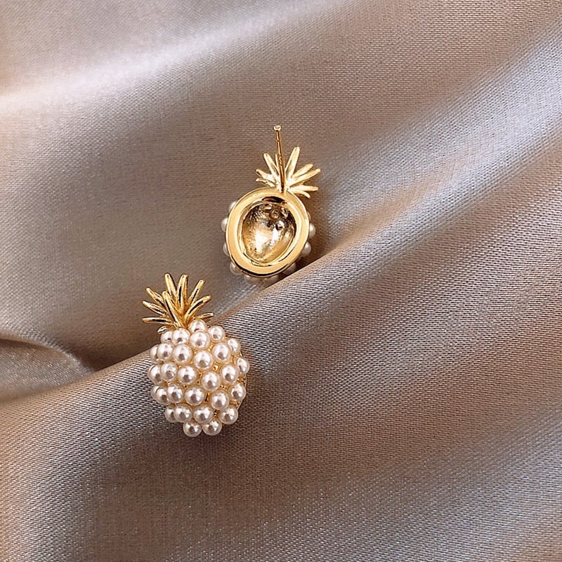 Boucles d'oreilles en ananas tropical et ornées de perles