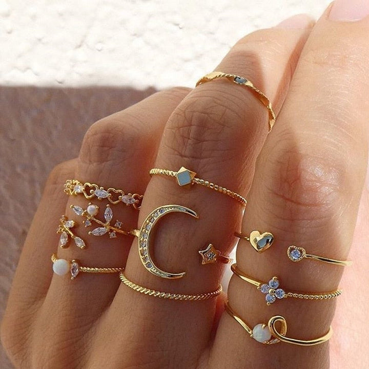 10 paires de bagues bohémiennes en argent et en or
