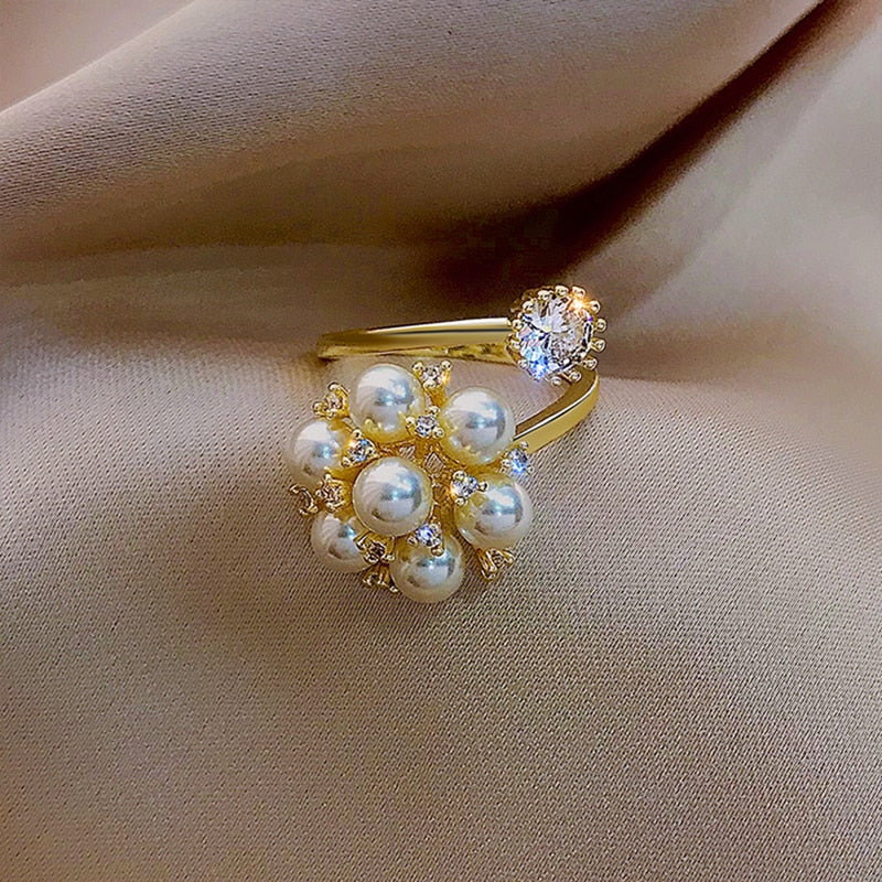 Bague réglable mignonne avec perles