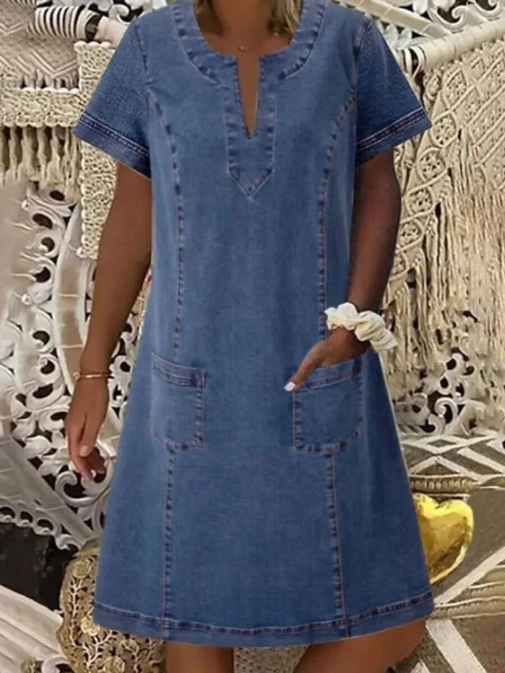Zaima™ | Robe en Jean à Col V d'Été avec Poches