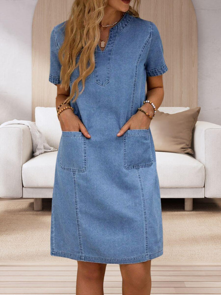 Zaima™ | Robe en Jean à Col V d'Été avec Poches