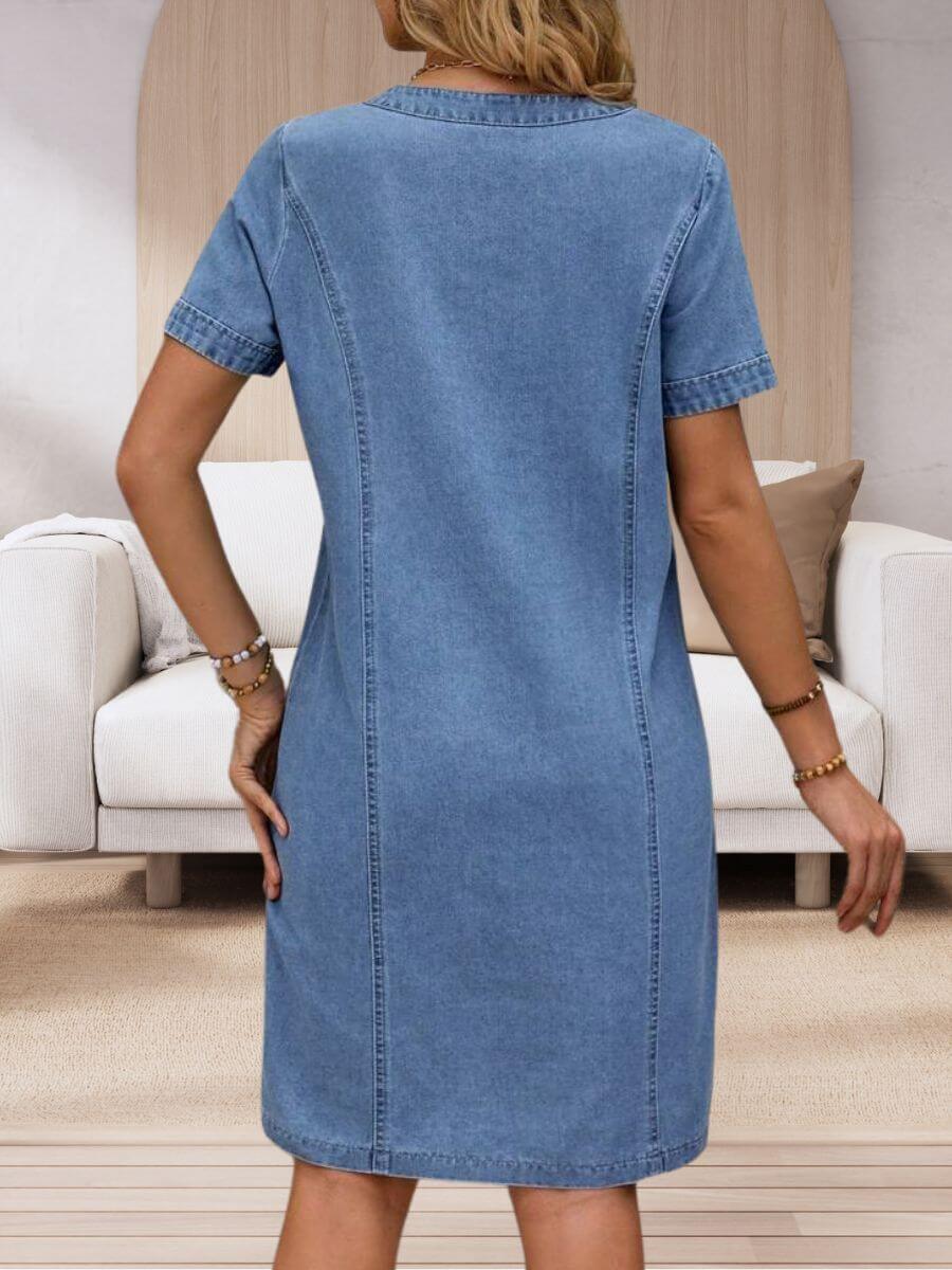 Zaima™ | Robe en Jean à Col V d'Été avec Poches