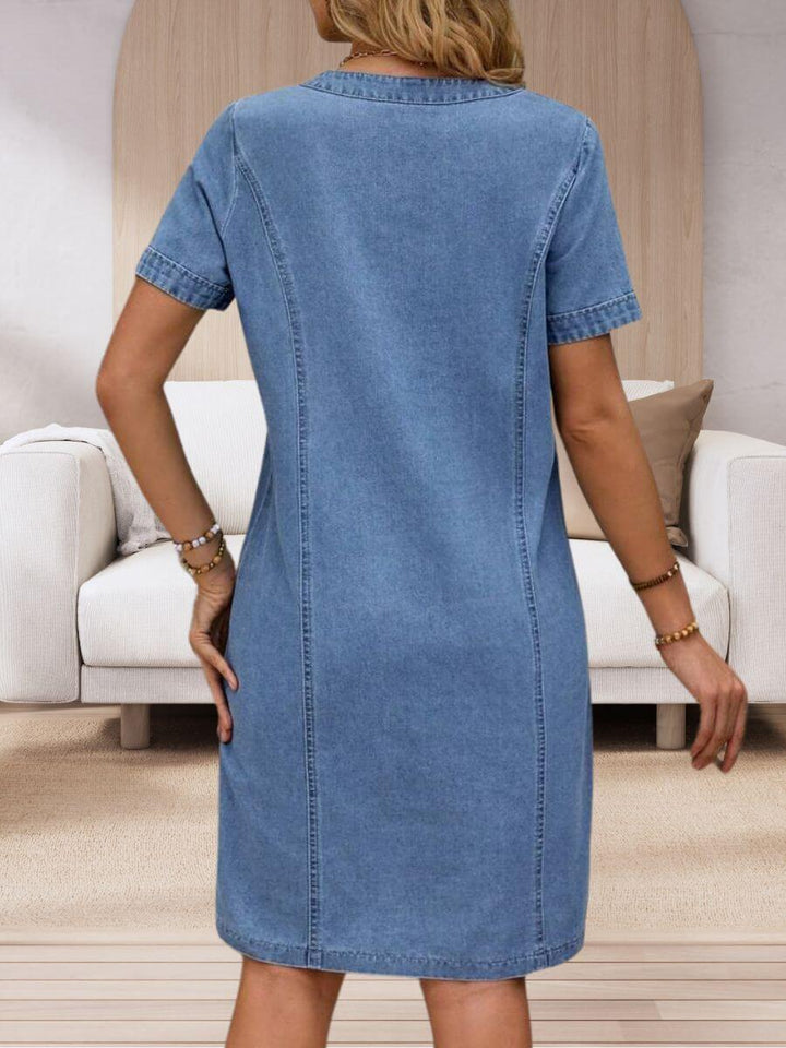 Zaima™ | Robe en Jean à Col V d'Été avec Poches