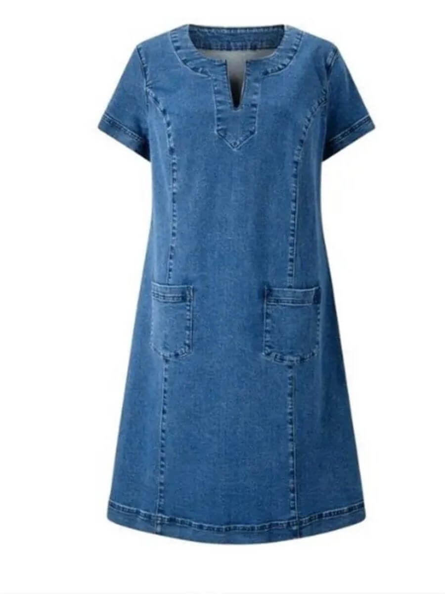 Zaima™ | Robe en Jean à Col V d'Été avec Poches