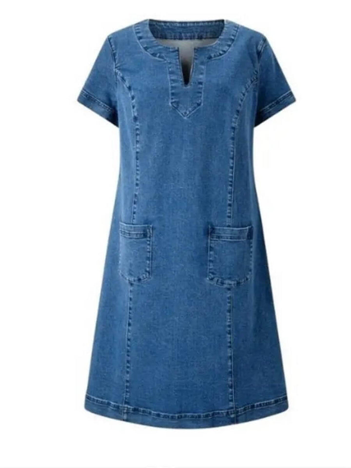 Zaima™ | Robe en Jean à Col V d'Été avec Poches