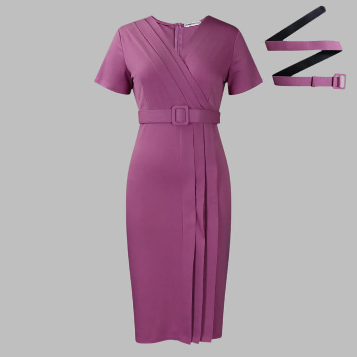 Naomi™ | Robe Crayon à Col V et Taille Cintrée Élégante